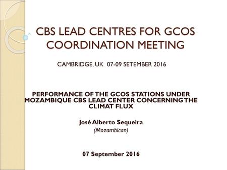 CBS LEAD CENTRES FOR GCOS COORDINATION MEETING