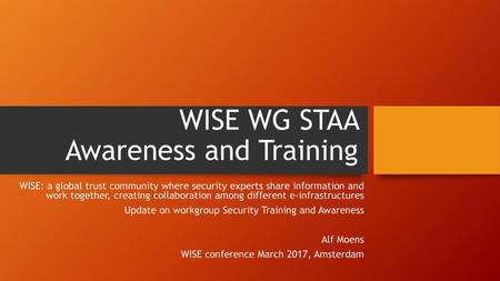 WISE WG STAA Awareness and Training