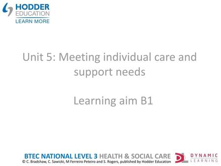 Unit 5: Meeting individual care and support needs