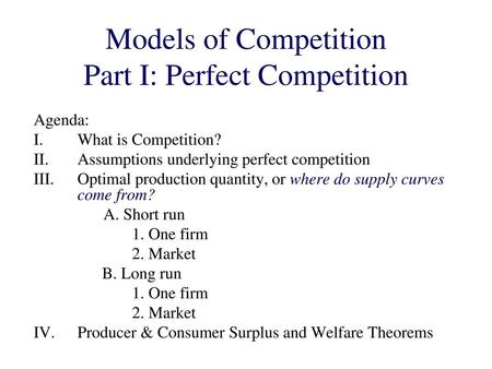 Models of Competition Part I: Perfect Competition