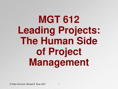 MGT 612 Leading Projects: The Human Side of Project Management