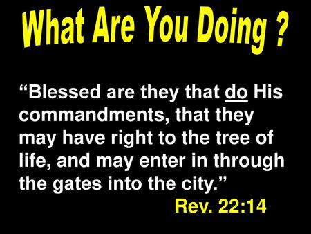 What Are You Doing ? “Blessed are they that do His commandments, that they may have right to the tree of life, and may enter in through the gates into.