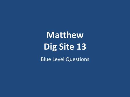 Matthew Dig Site 13 Blue Level Questions.