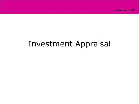 Investment Appraisal.