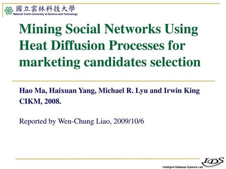 Hao Ma, Haixuan Yang, Michael R. Lyu and Irwin King CIKM, 2008.