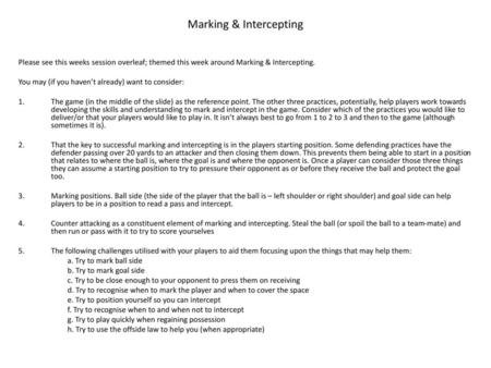 Marking & Intercepting