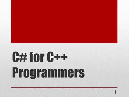 C# for C++ Programmers 1.