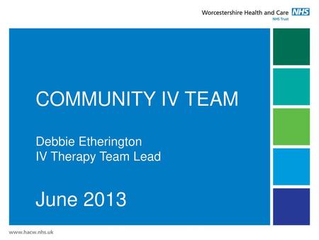 COMMUNITY IV TEAM June 2013 Debbie Etherington IV Therapy Team Lead