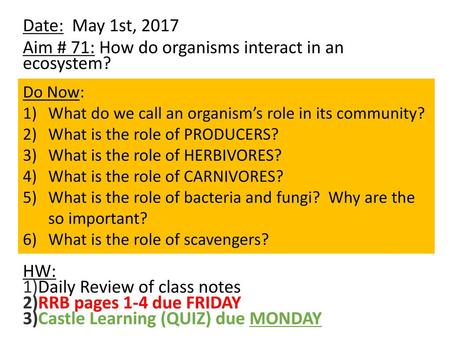 Aim # 71: How do organisms interact in an ecosystem?