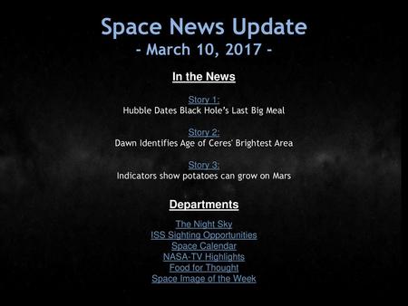 Space News Update - March 10, In the News Departments Story 1: