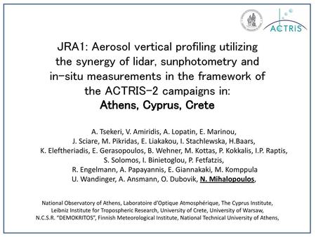 in-situ measurements in the framework of the ACTRIS-2 campaigns in: