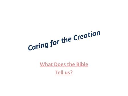 Caring for the Creation