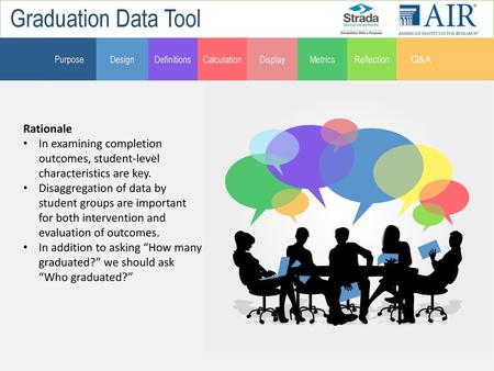 Rationale In examining completion outcomes, student-level characteristics are key. Disaggregation of data by student groups are important for both intervention.