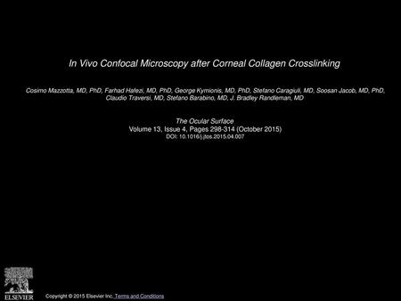 In Vivo Confocal Microscopy after Corneal Collagen Crosslinking