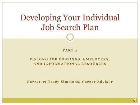 Developing Your Individual Job Search Plan