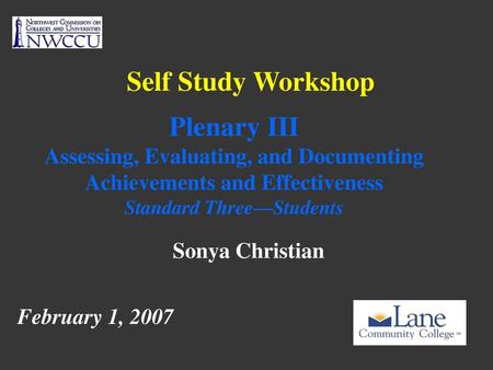 Self Study Workshop Plenary III