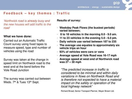 Feedback – key themes : Traffic