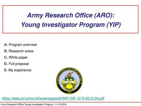 Army Research Office (ARO): Young Investigator Program (YIP)