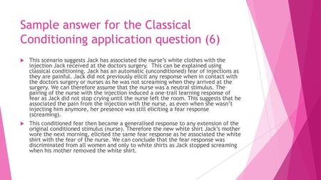 Sample answer for the Classical Conditioning application question (6)