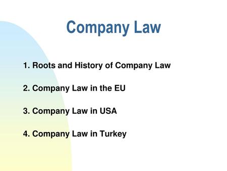 Company Law 1. Roots and History of Company Law