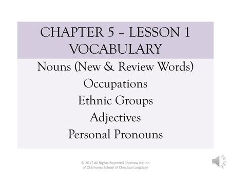 CHAPTER 5 – LESSON 1 VOCABULARY