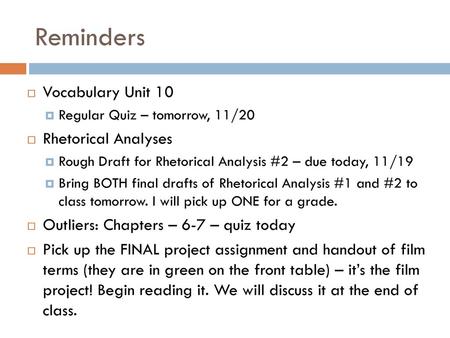 Reminders Vocabulary Unit 10 Rhetorical Analyses