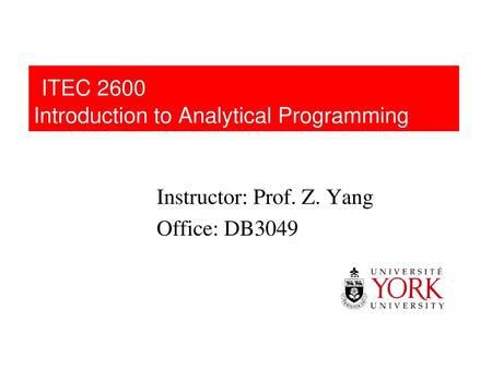 ITEC 2600 Introduction to Analytical Programming