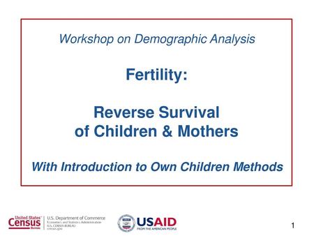 Workshop on Demographic Analysis Fertility: Reverse Survival of Children & Mothers With Introduction to Own Children Methods.