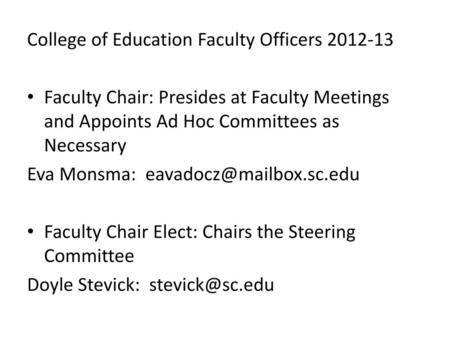 College of Education Faculty Officers