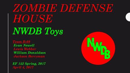 N W D B Zombie Defense House NWDB Toys Team B-09 Evan Newell