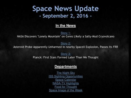 Space News Update - September 2, In the News Departments