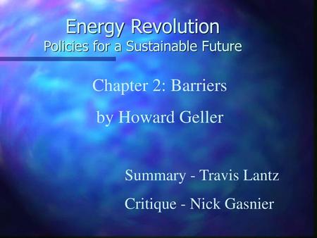 Energy Revolution Policies for a Sustainable Future