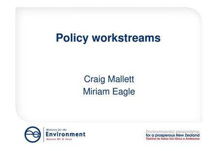 Policy workstreams Craig Mallett Miriam Eagle.