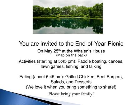 You are invited to the End-of-Year Picnic