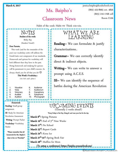 Ms. Baipho’s Classroom News