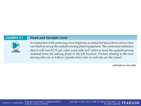 EXAMPLE 2-1 Fixed and Variable Costs