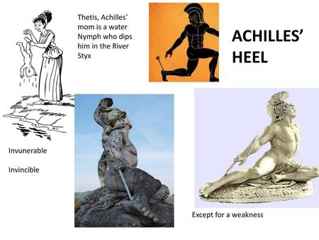 Thetis, Achilles’ mom is a water Nymph who dips him in the River Styx