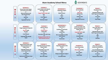 Atam Academy School Menu GOVINDA’S