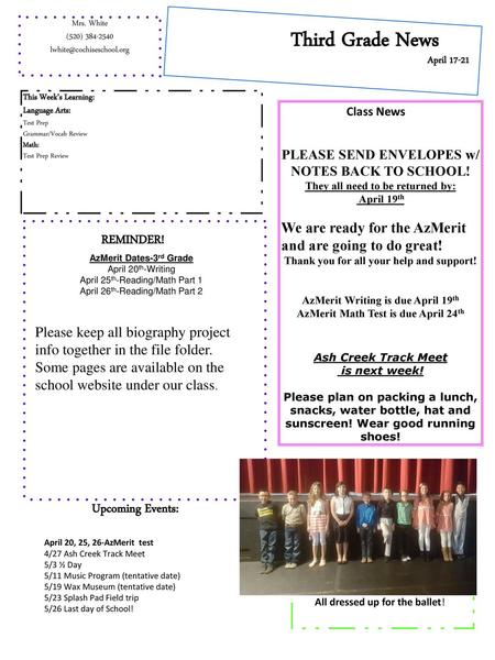 Third Grade News REMINDER! Upcoming Events: