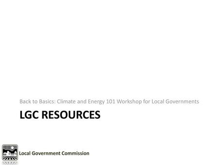 Back to Basics: Climate and Energy 101 Workshop for Local Governments