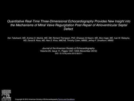 Quantitative Real-Time Three-Dimensional Echocardiography Provides New Insight into the Mechanisms of Mitral Valve Regurgitation Post-Repair of Atrioventricular.