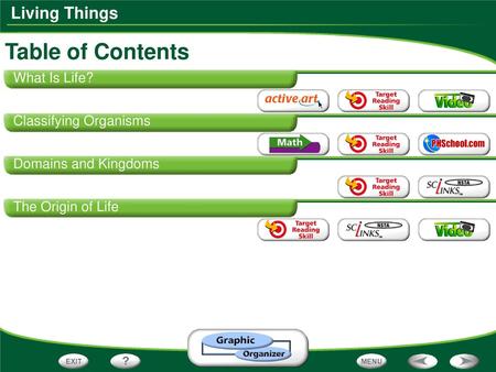 Table of Contents What Is Life? Classifying Organisms