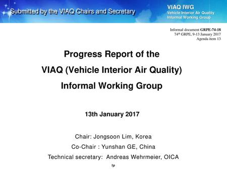 VIAQ (Vehicle Interior Air Quality) Informal Working Group