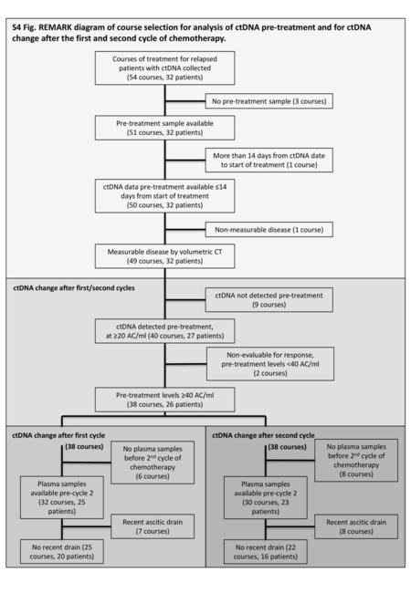 S4 Fig. REMARK diagram of course selection for analysis of ctDNA pre-treatment and for ctDNA change after the first and second cycle of chemotherapy. Courses.