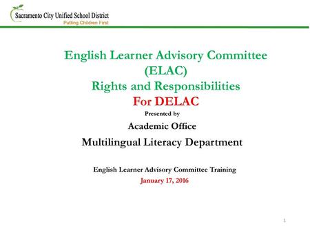 English Learner Advisory Committee (ELAC) Rights and Responsibilities