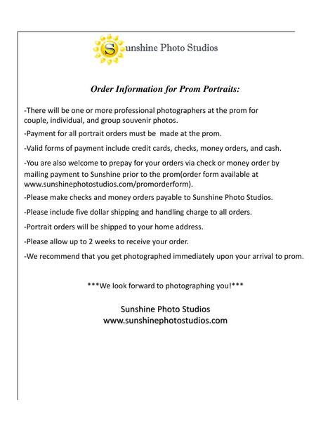 Order Information for Prom Portraits: