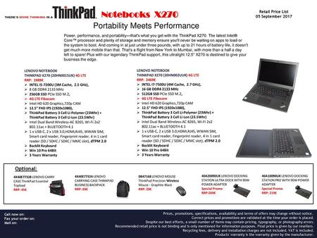 Notebooks  X270 Retail Price List 05 September 2017