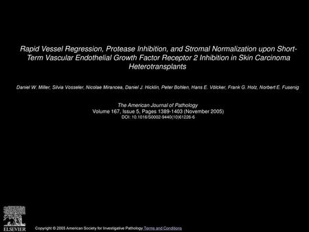 Rapid Vessel Regression, Protease Inhibition, and Stromal Normalization upon Short- Term Vascular Endothelial Growth Factor Receptor 2 Inhibition in Skin.