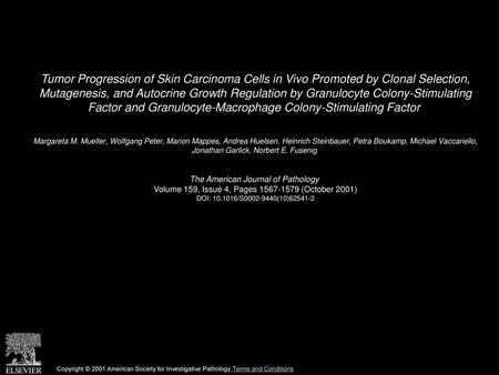 Tumor Progression of Skin Carcinoma Cells in Vivo Promoted by Clonal Selection, Mutagenesis, and Autocrine Growth Regulation by Granulocyte Colony-Stimulating.