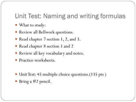 Unit Test: Naming and writing formulas